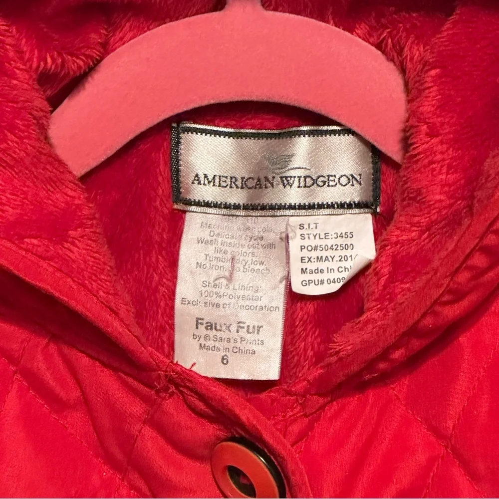 American Widgeon Jacket Quilted Peplum Red Matelasse Faux Fur Lined 6